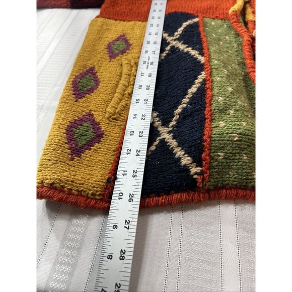 VTG Handmade by Rainbow crafts Cardigan women Size L Knitted Sweater Orange Blue - Picture 8 of 10